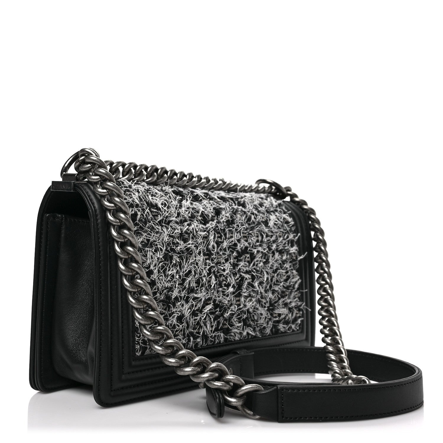 Chanel Tweed Calfskin Medium Boy Flap Black White 3 of 9