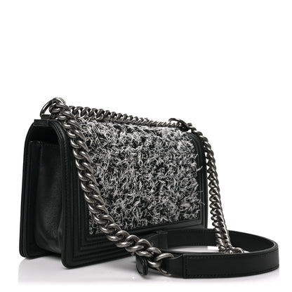 Chanel Tweed Calfskin Medium Boy Flap Black White 3 of 9
