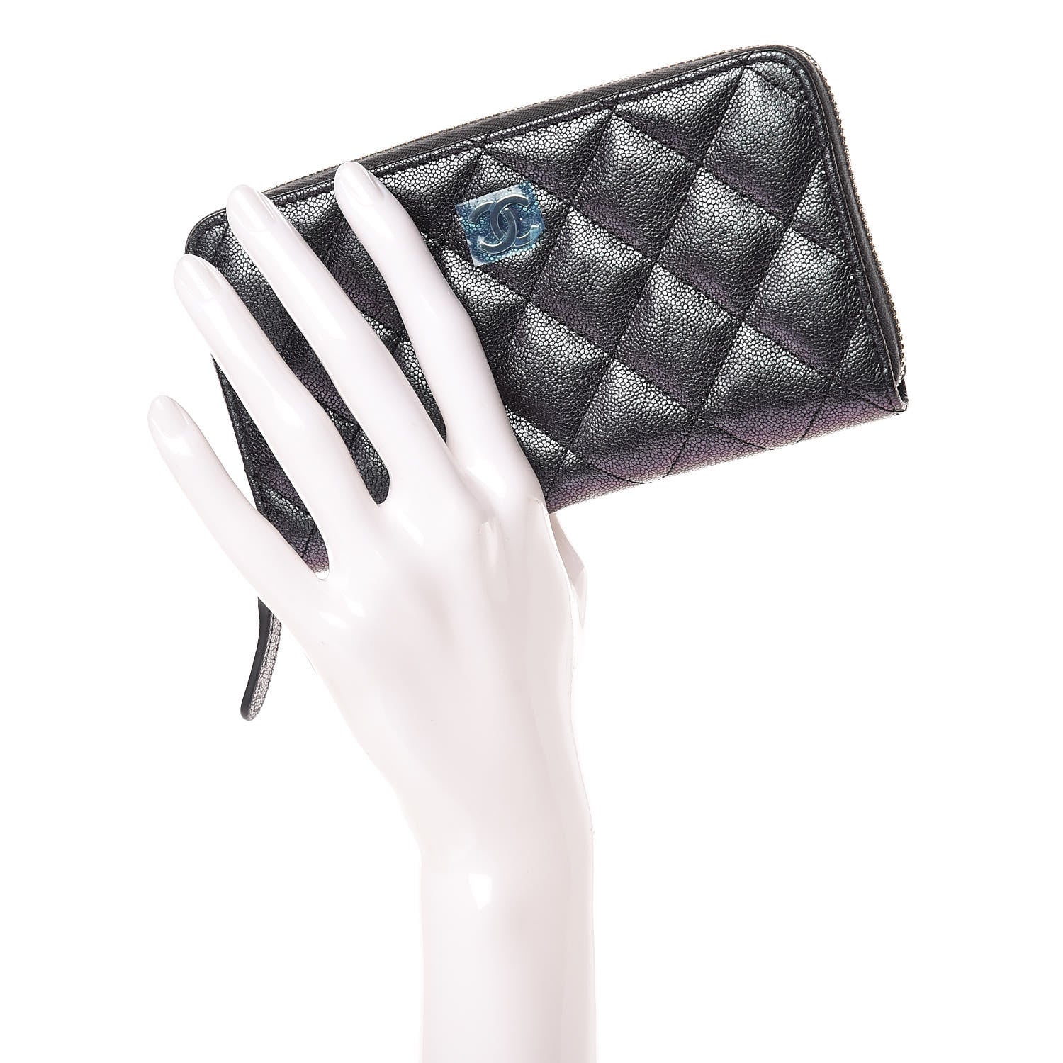 Chanel Iridescent Caviar Quilted Medium Zip Around Wallet Black 2 of 9