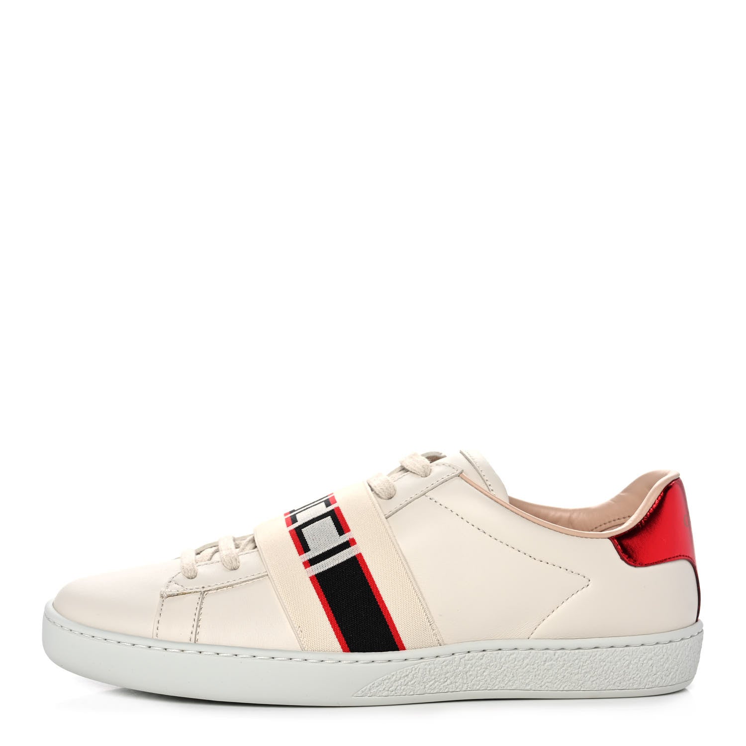 Gucci Calfskin Stripe Womens New Ace Sneakers 37 New Mystic White Ecru Red Flame 1 of 9
