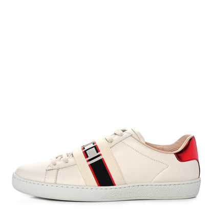 Gucci Calfskin Stripe Womens New Ace Sneakers 37 New Mystic White Ecru Red Flame 1 of 9