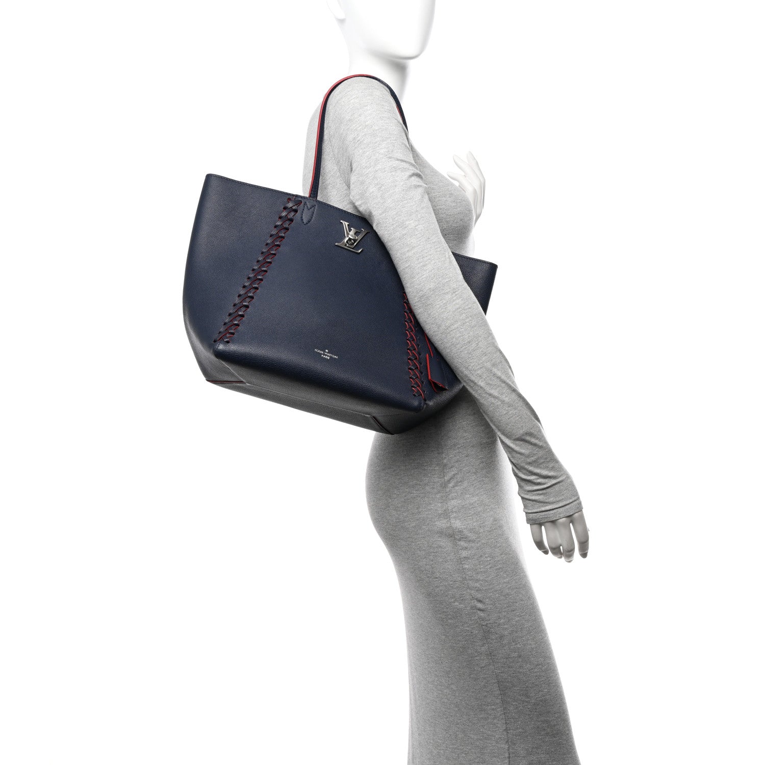 Louis Vuitton Calfskin Braided Lockme Cabas Marine Rouge 2 of 14