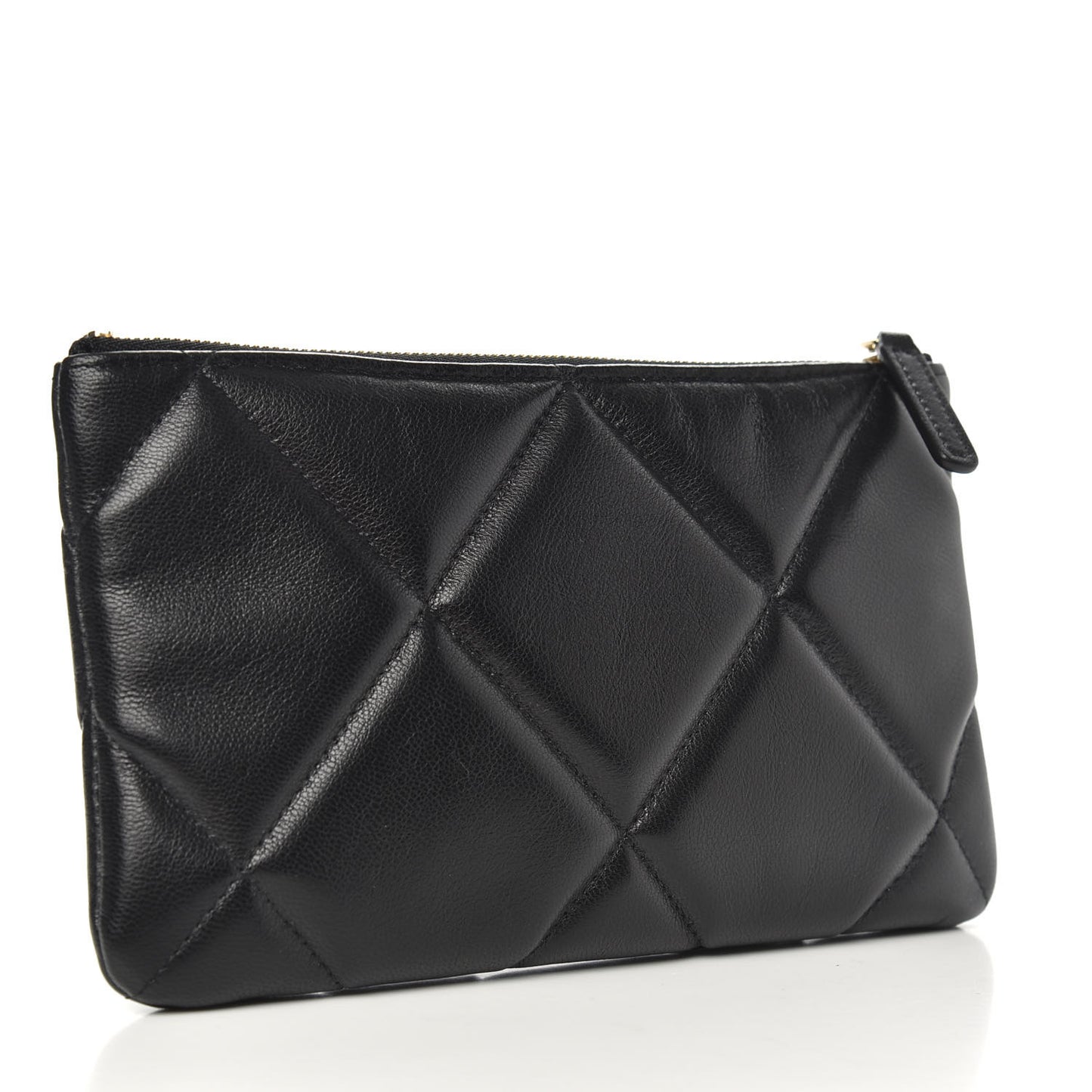 Shiny Goatskin Quilted Small Chanel 19 Pouch Black