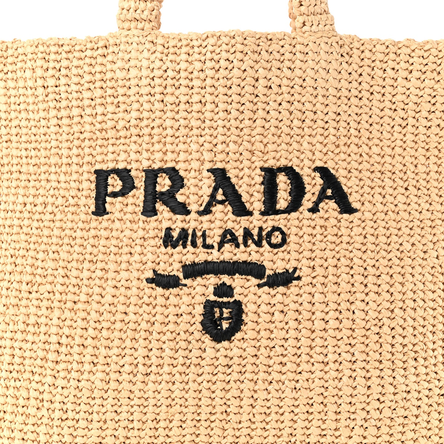 Yarn Raffia Effect Crochet Embroidered Logo Tote Naturale