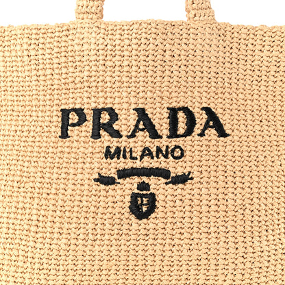 Prada Yarn Raffia Effect Crochet Embroidered Logo Tote Naturale 8 of 10
