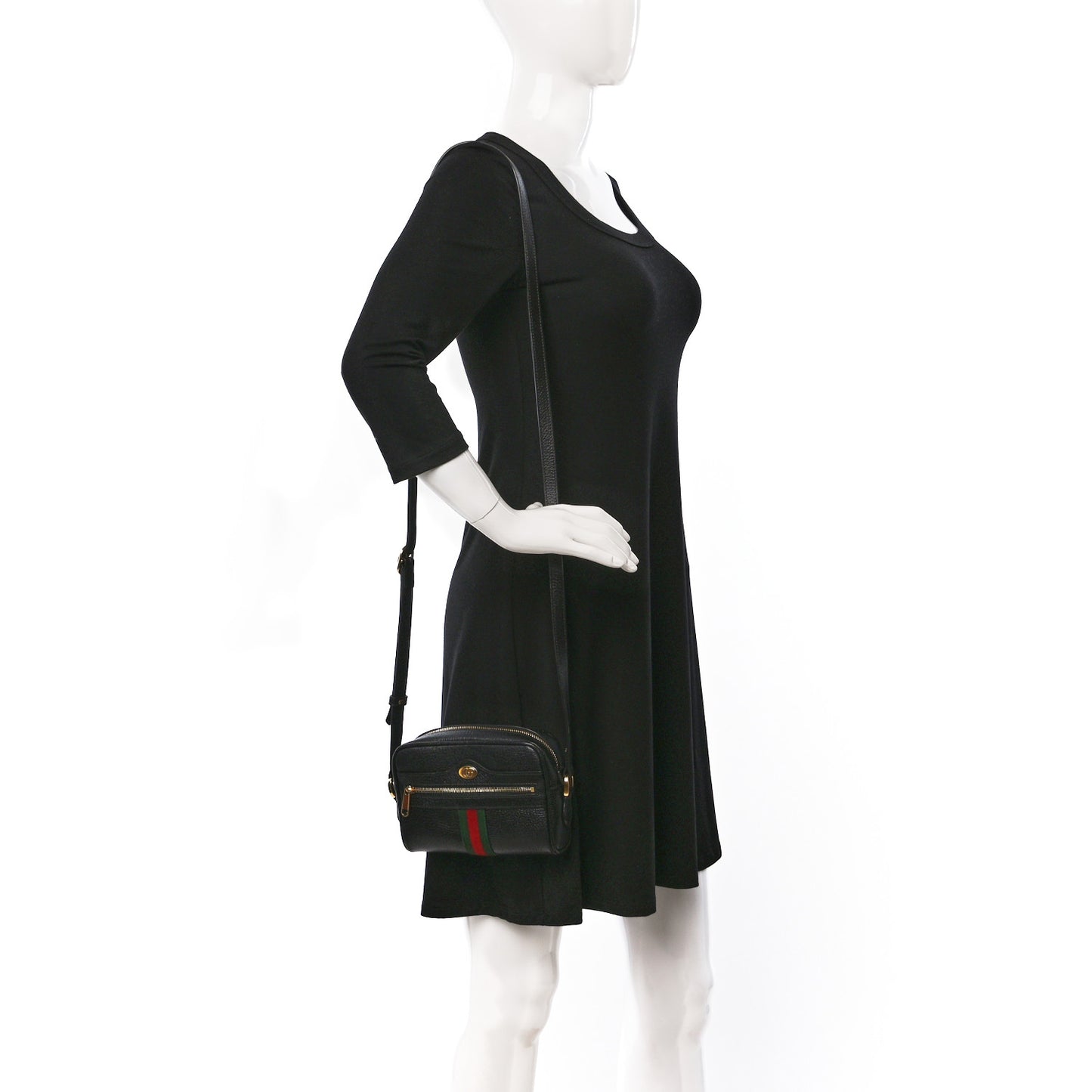 Calfskin Web Mini Ophidia Shoulder Bag Black