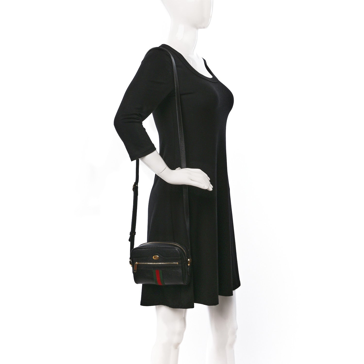 Gucci Calfskin Web Mini Ophidia Shoulder Bag Black 2 of 9