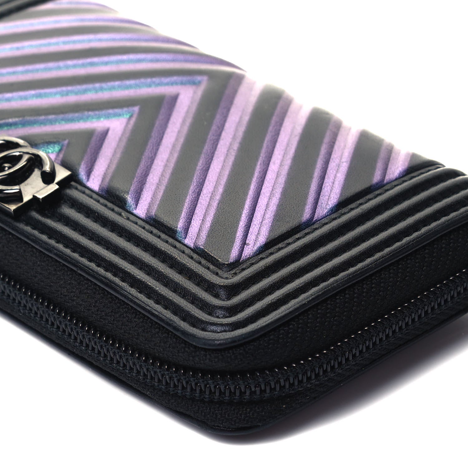 Chanel Calfskin Painted Chevron Embossed Small Boy Zip Wallet Black 9 of 9
