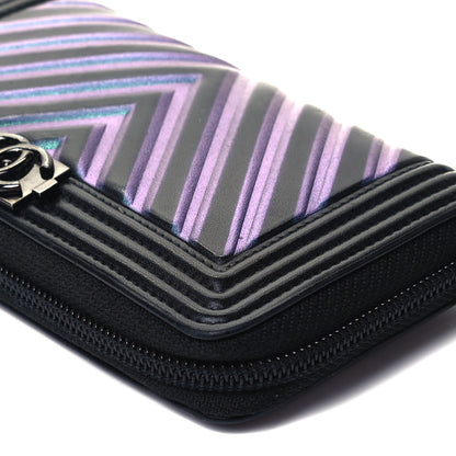 Chanel Calfskin Painted Chevron Embossed Small Boy Zip Wallet Black 9 of 9
