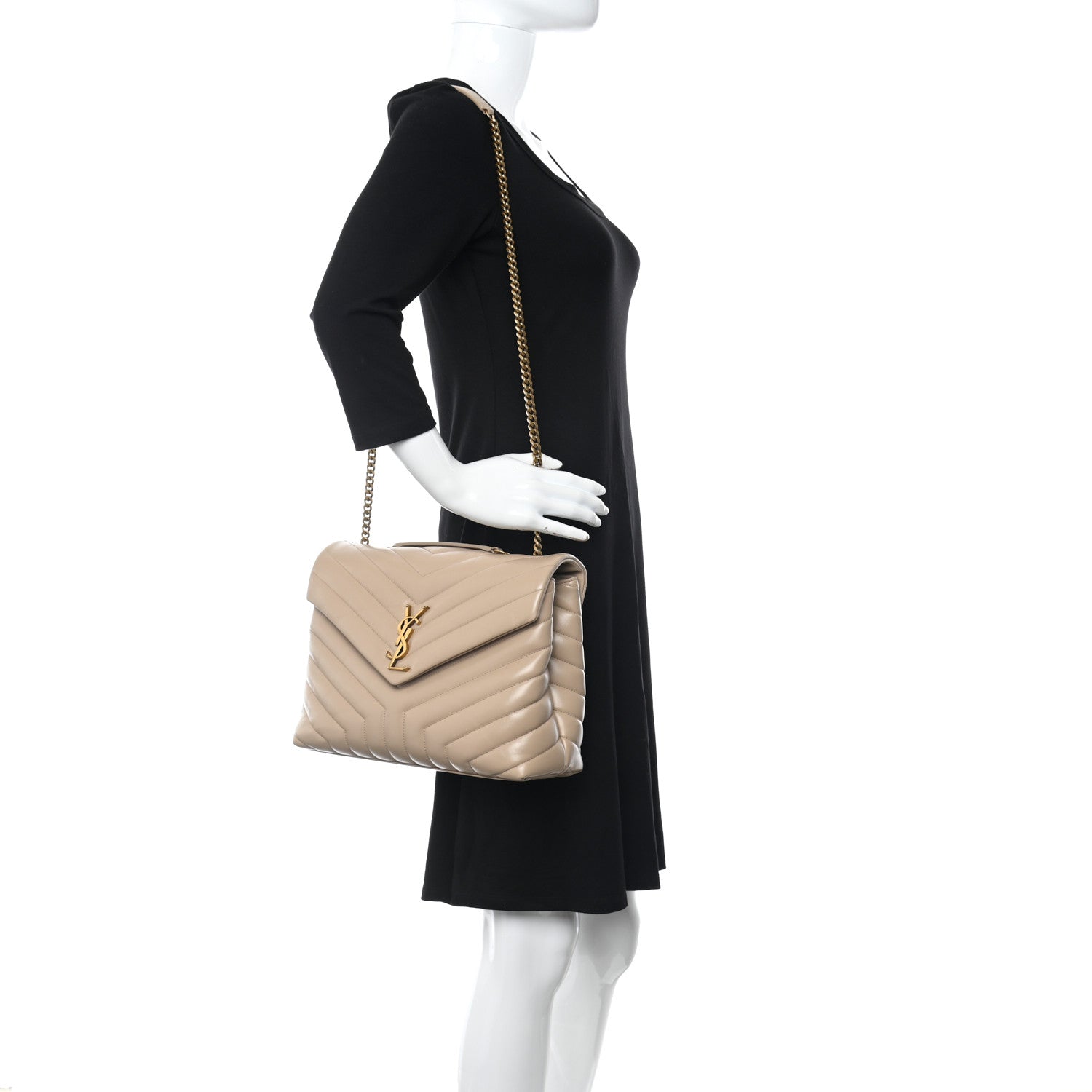 Saint Laurent Calfskin Y Quilted Monogram Medium Loulou Chain Satchel Dark Beige 2 of 10