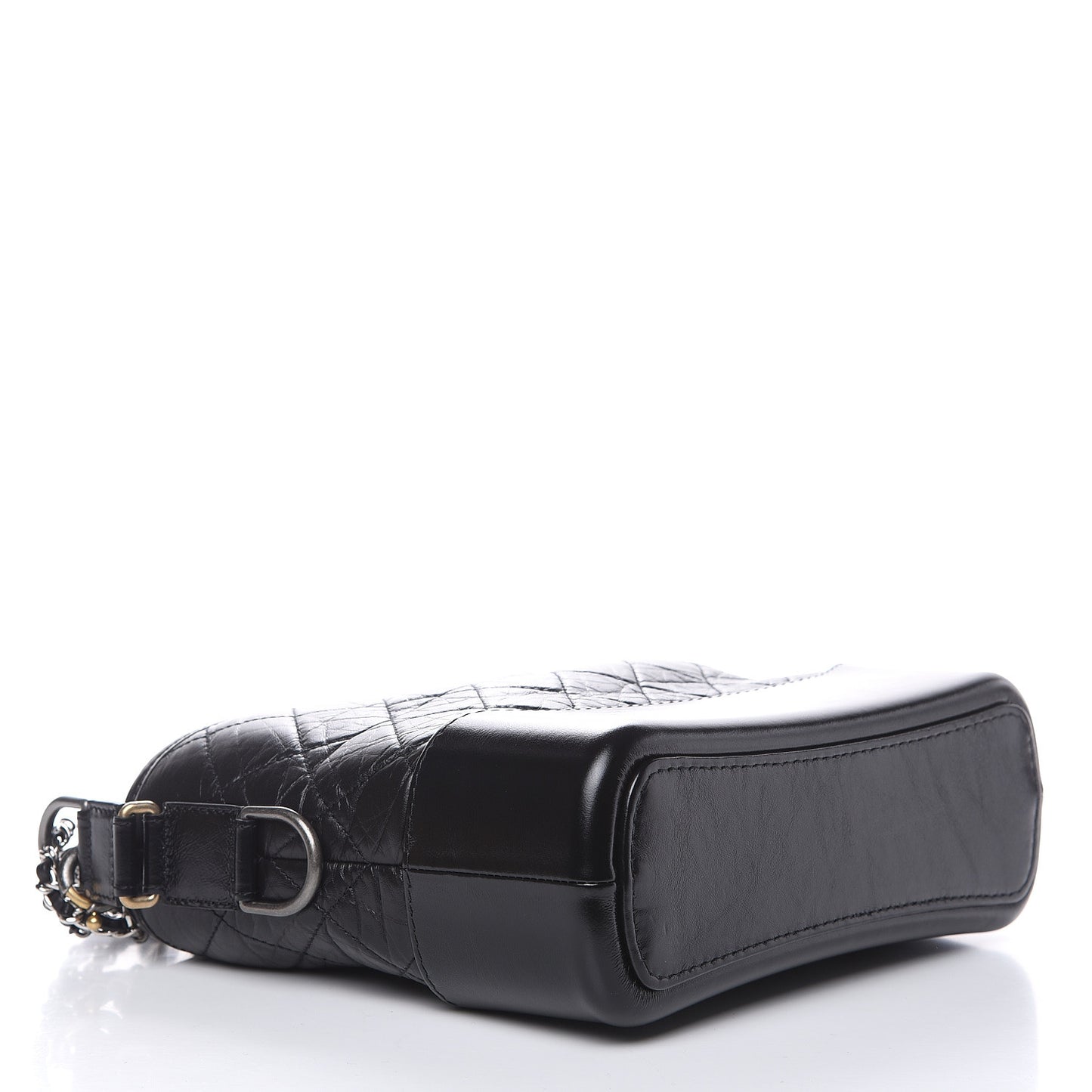 Aged Smooth Calfskin Quilted Medium Gabrielle Logo Hobo Black