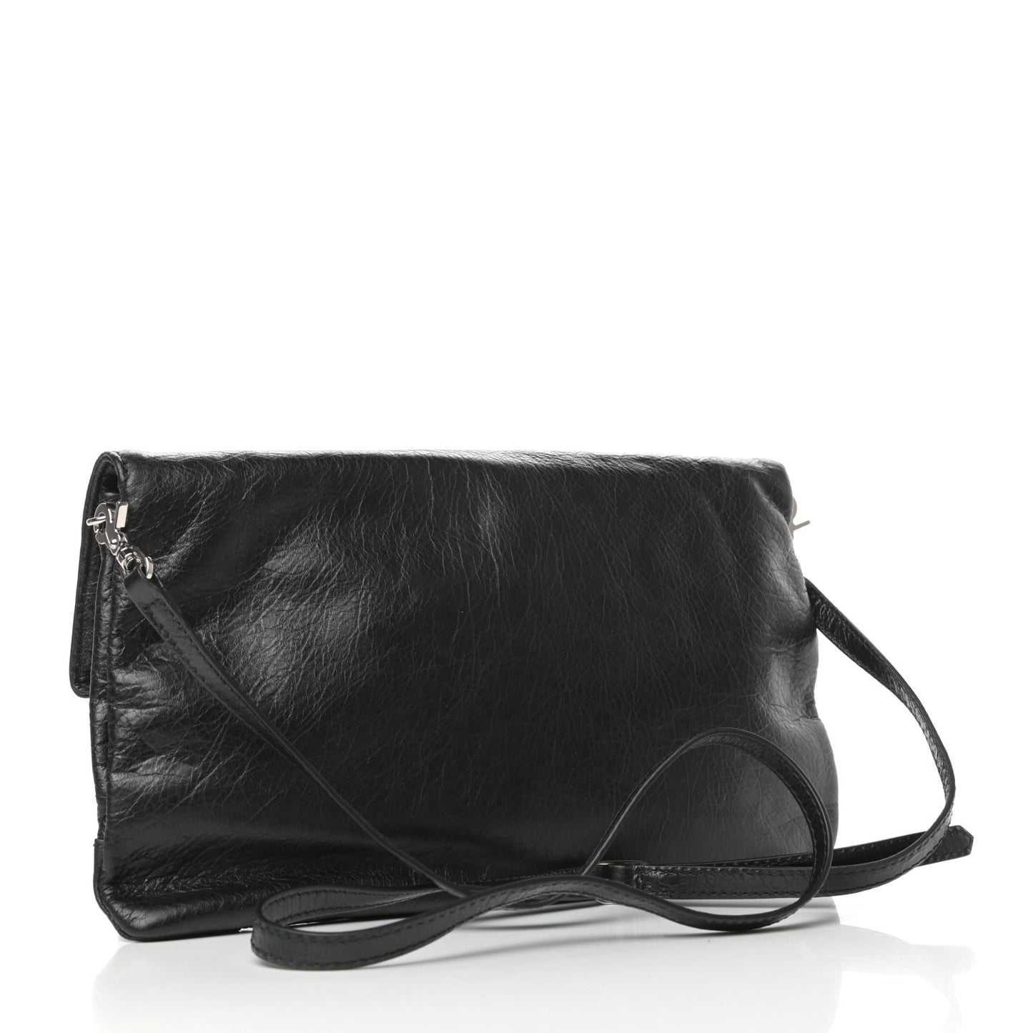 Agneau Giant 12 Silver Hardware Envelope Strap Clutch Black
