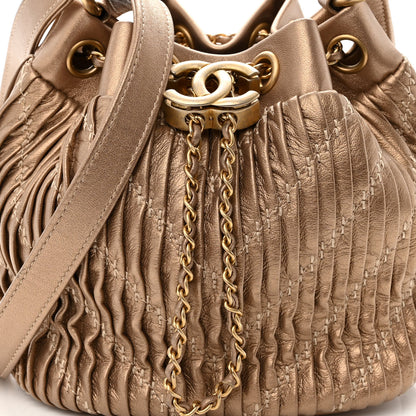 Chanel Metallic Lambskin Small Coco Pleats Drawstring Bag Gold 8 of 10