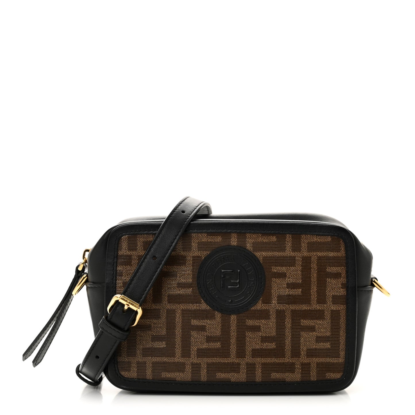 Glazed Fabric Vitello Century FF 1974 Stamp Patch Mini Camera Case Mogano Panna Black