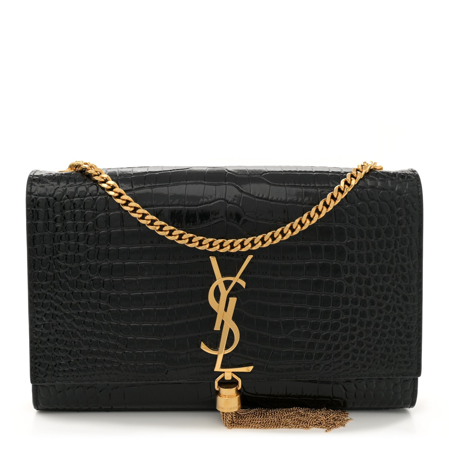 Saint Laurent Calfskin Crocodile Embossed Medium Classic Monogram Kate Tassel Satchel Black 1 of 13