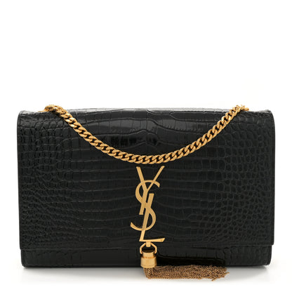 Saint Laurent Calfskin Crocodile Embossed Medium Classic Monogram Kate Tassel Satchel Black 1 of 13