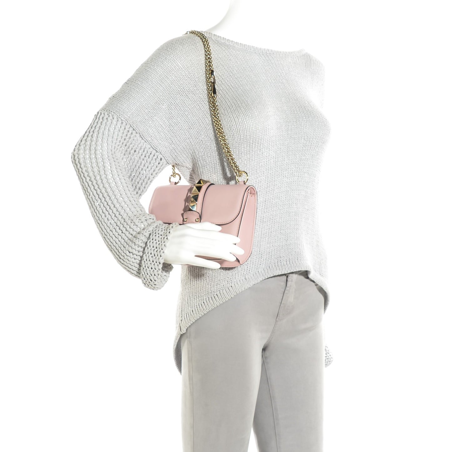Vitello Small Glam Lock Rockstud Flap Water Rose