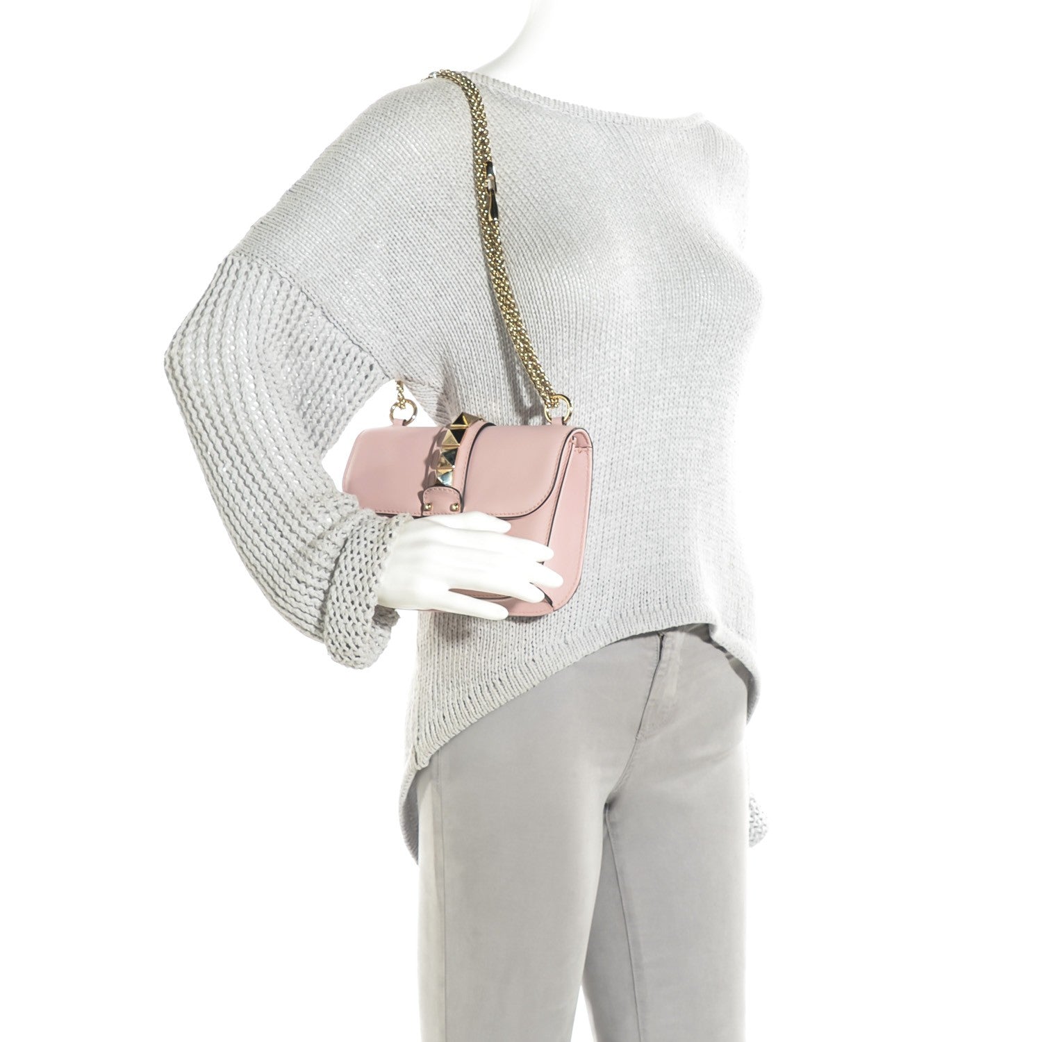 Valentino Garavani Vitello Small Glam Lock Rockstud Flap Water Rose 2 of 8
