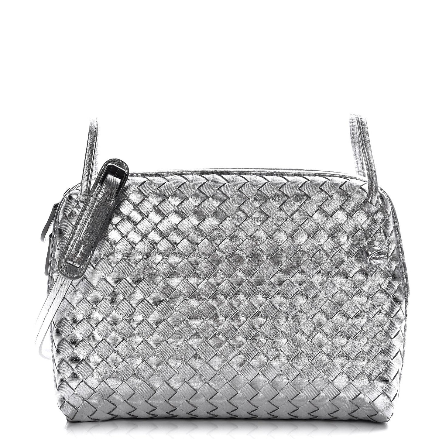 Metallic Nappa Intrecciato Pillow Crossbody Messenger Silver