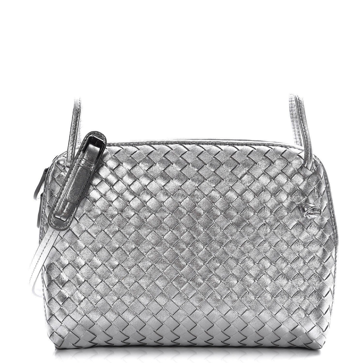 Bottega Veneta Metallic Nappa Intrecciato Pillow Crossbody Messenger Silver 1 of 8
