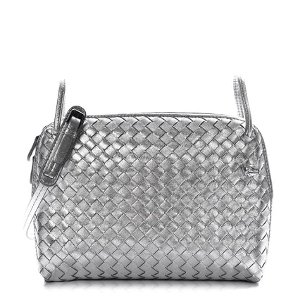 Bottega Veneta Metallic Nappa Intrecciato Pillow Crossbody Messenger Silver 1 of 8