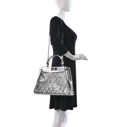 Fendi PVC Vitello Catalan Mirror Sequin FF Medium Peekaboo Iconic Satchel Argento 2 of 12