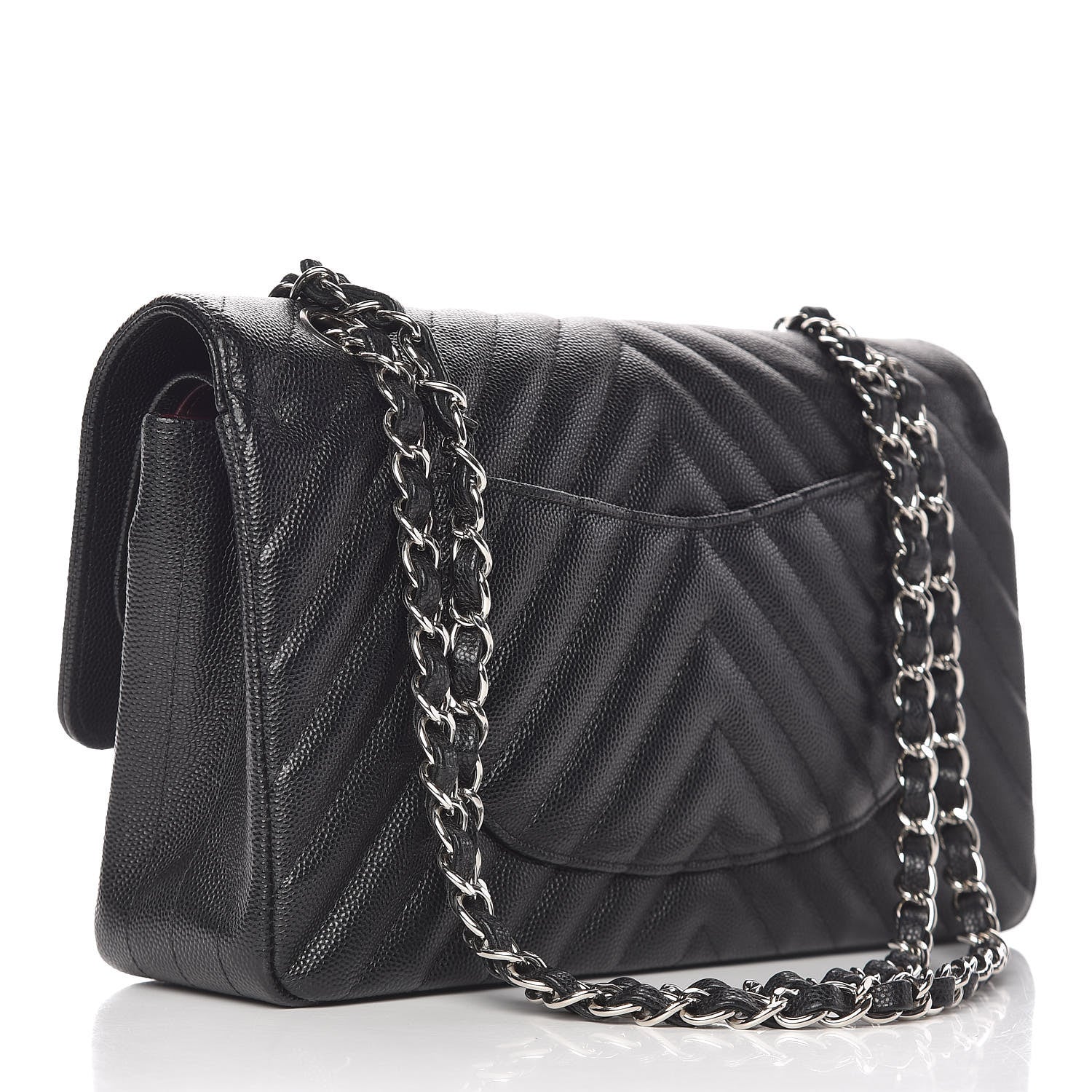 Chanel Caviar Chevron Quilted Medium Double Flap Black 3 of 11