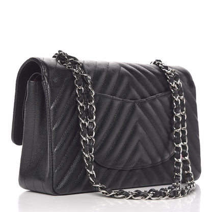 Chanel Caviar Chevron Quilted Medium Double Flap Black 3 of 11