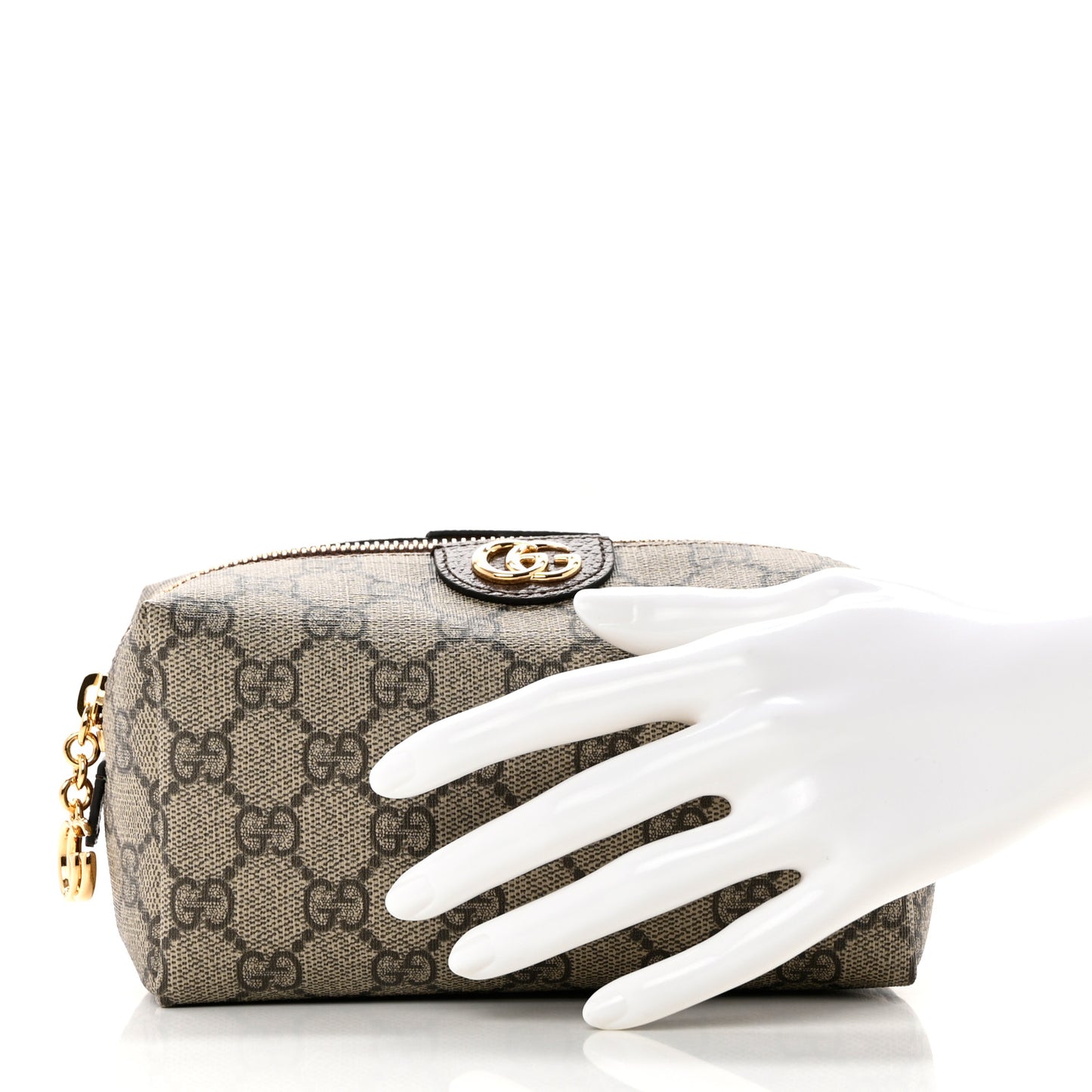 Soft GG Supreme Monogram Calfskin Medium Ophidia Cosmetic Case Beige Ebony New Acero