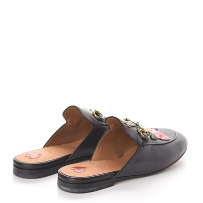 Gucci Calfskin Flower Embroidered Princetown Slippers 37 Black 4 of 8