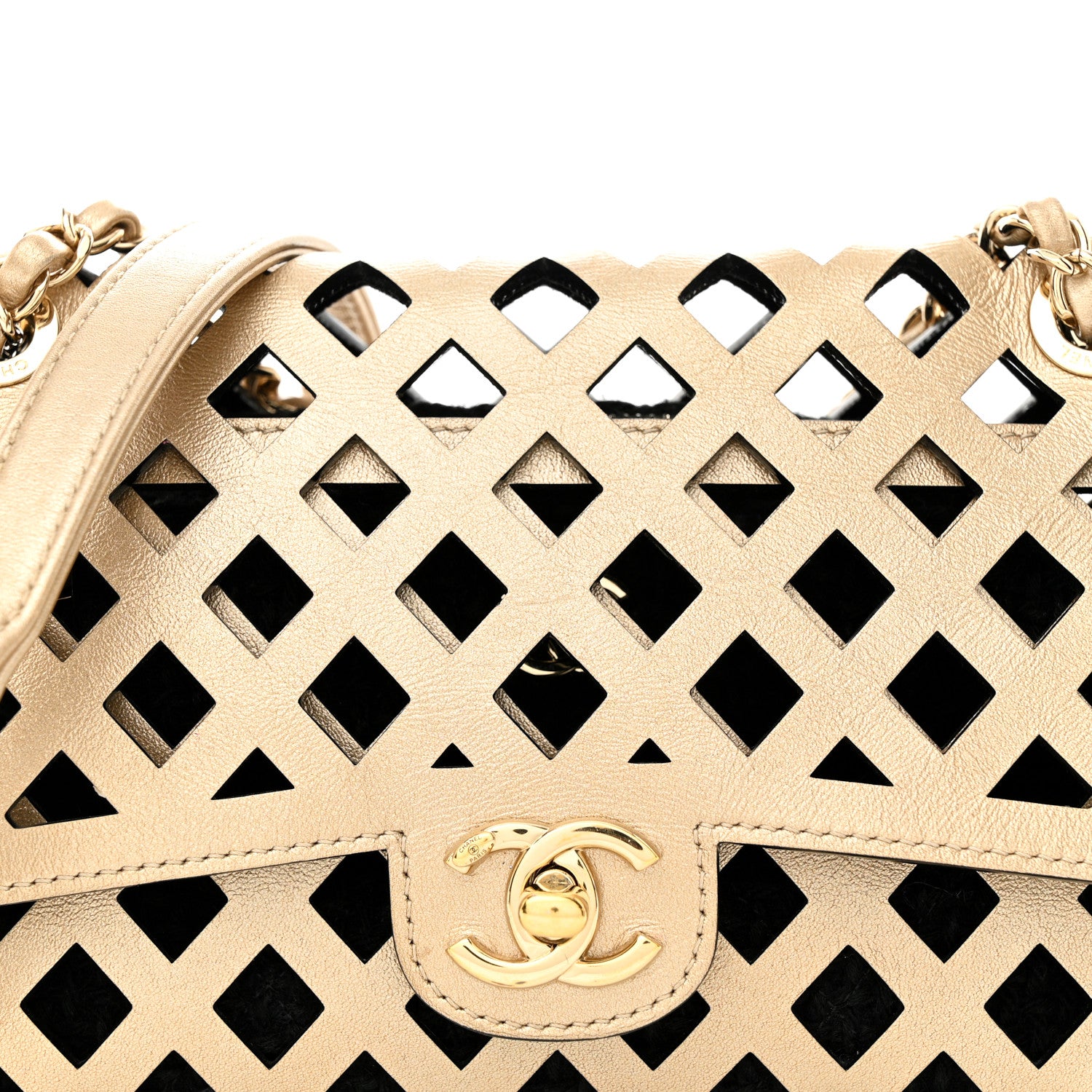 Chanel Metallic Lambskin Small Sea Through Flap Gold Black 10 of 14