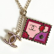 Chanel Enamel CC Stamp Necklace Gold Red Pink 3 of 10