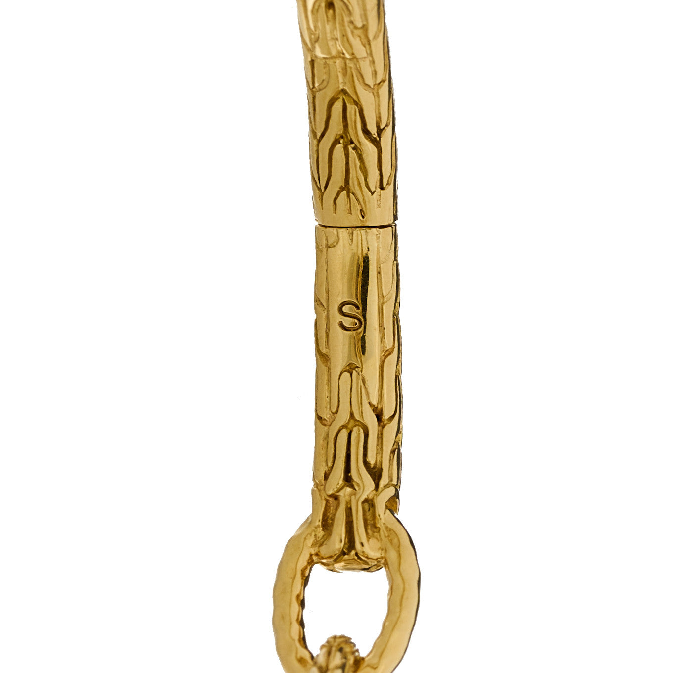 18K Yellow Gold Classic Chain Hammered Slim Chain Hinged Bangle Bracelet