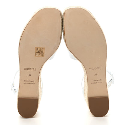 Hermes Goatskin Elda Espadrille Wedge Sandals 37 White 5 of 10