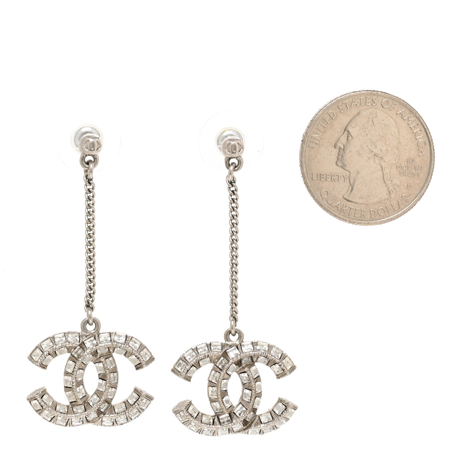 Chanel Baguette Crystal CC Drop Earrings Silver 2 of 4