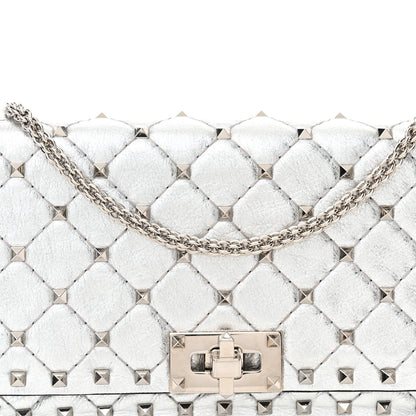 Valentino Garavani Metallic Nappa Rockstud Spike Shoulder Bag Silver 7 of 13