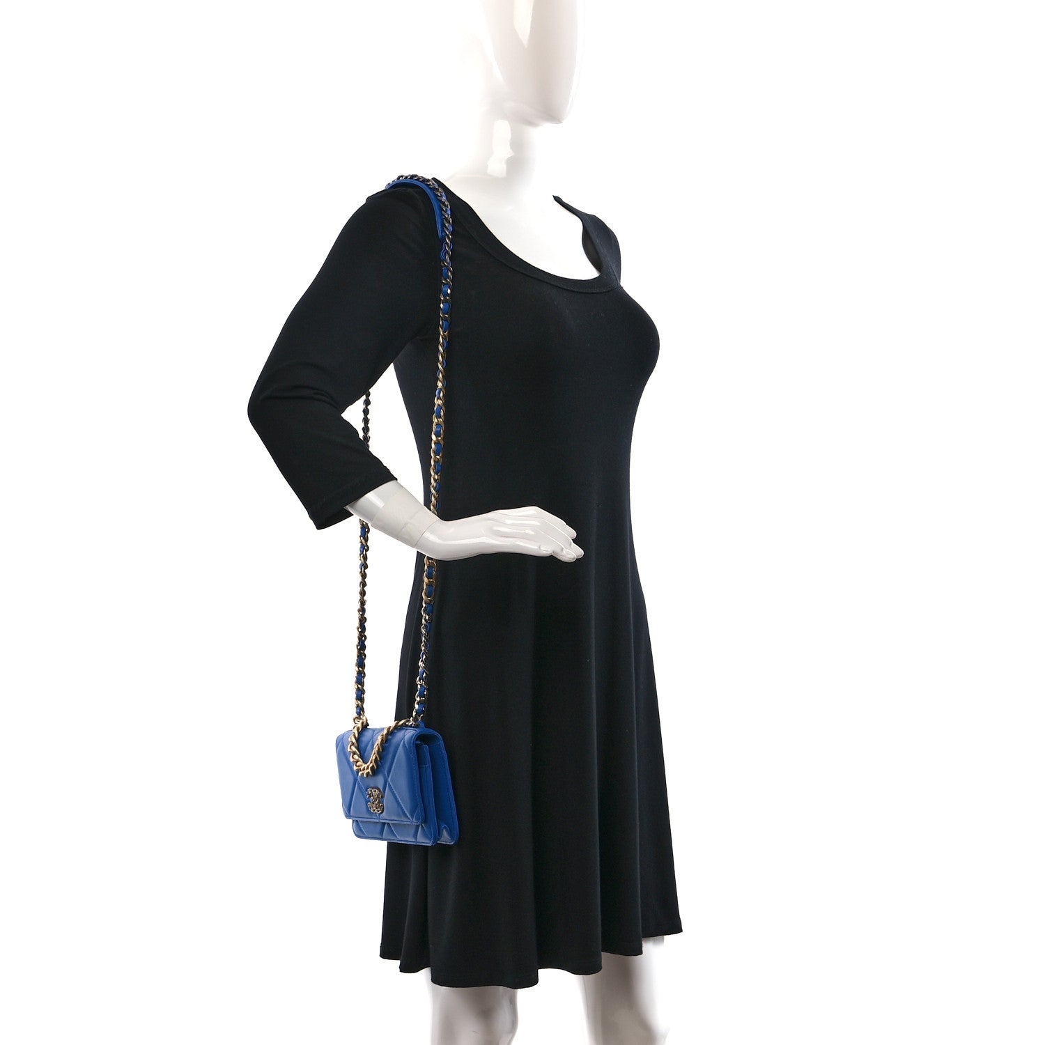 Chanel Lambskin Quilted Chanel 19 Wallet On Chain WOC Blue 2 of 5