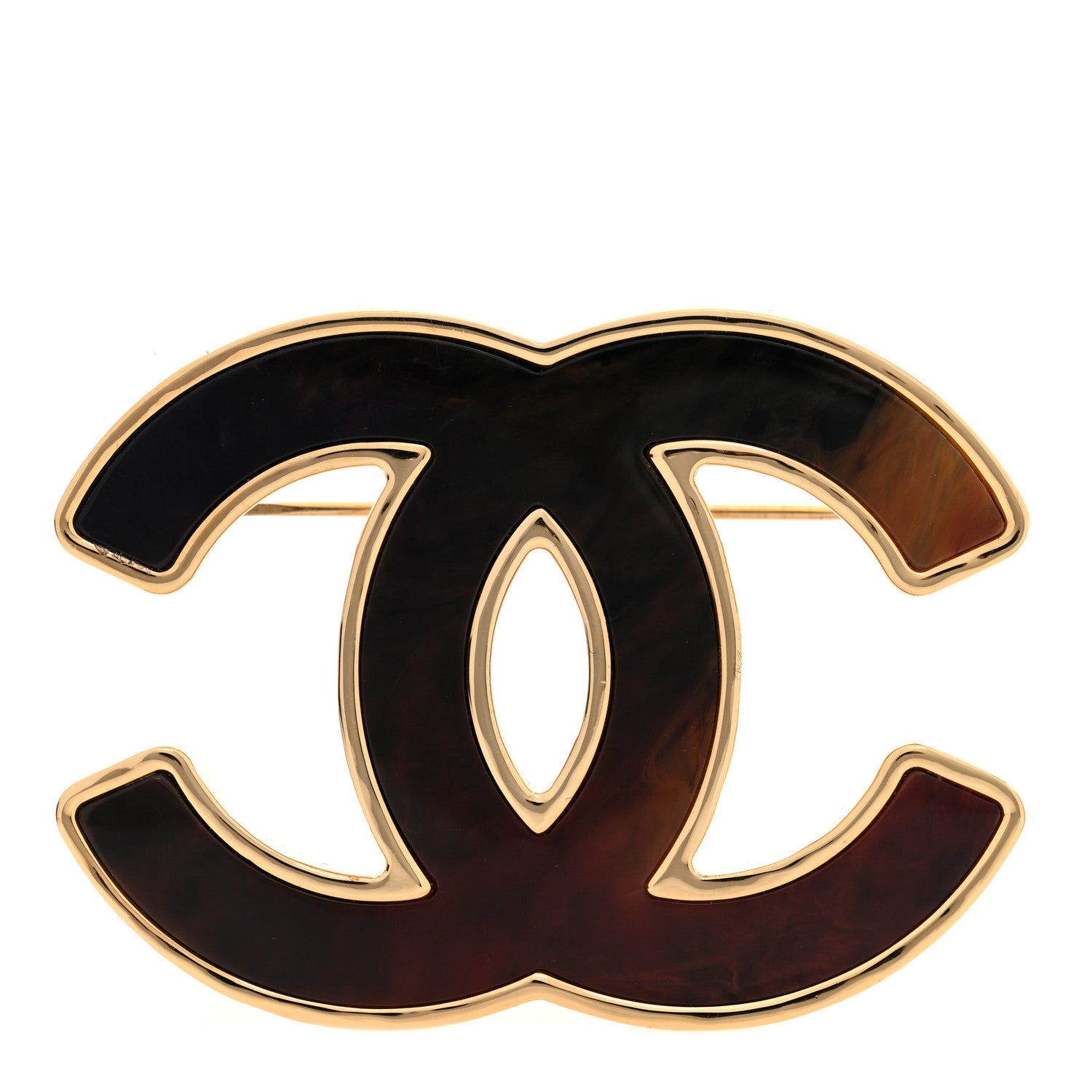 Chanel Metal Resin CC Brooch Gold Orange Black Red 1 of 4