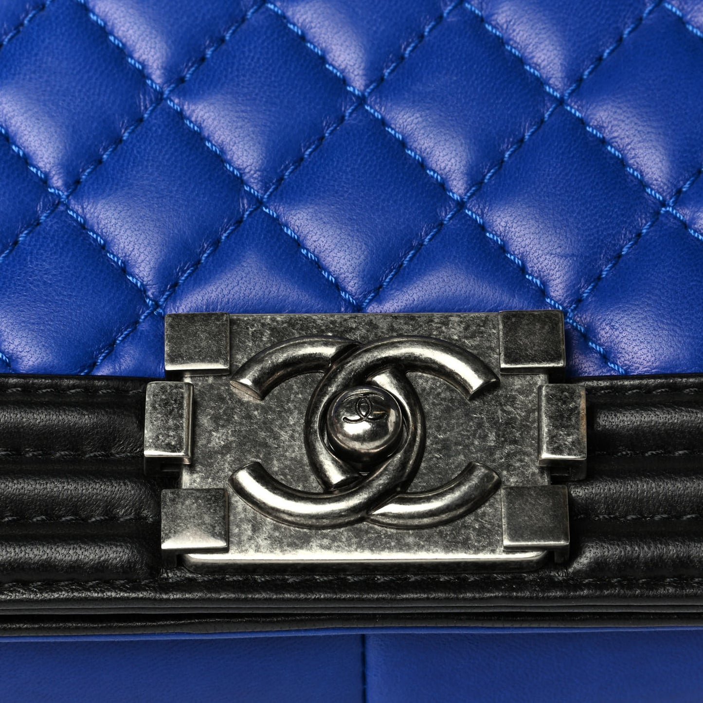 Lambskin Quilted Large Boy Flap Blue Black
