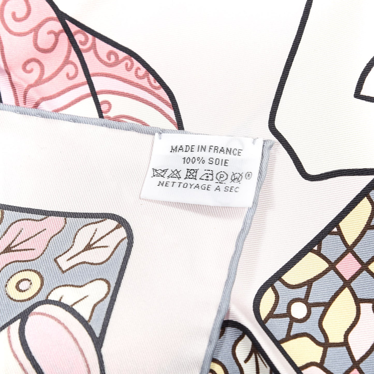 Silk Carre Duels Oniriques Scarf 90 Rose Pale Gris Jaune