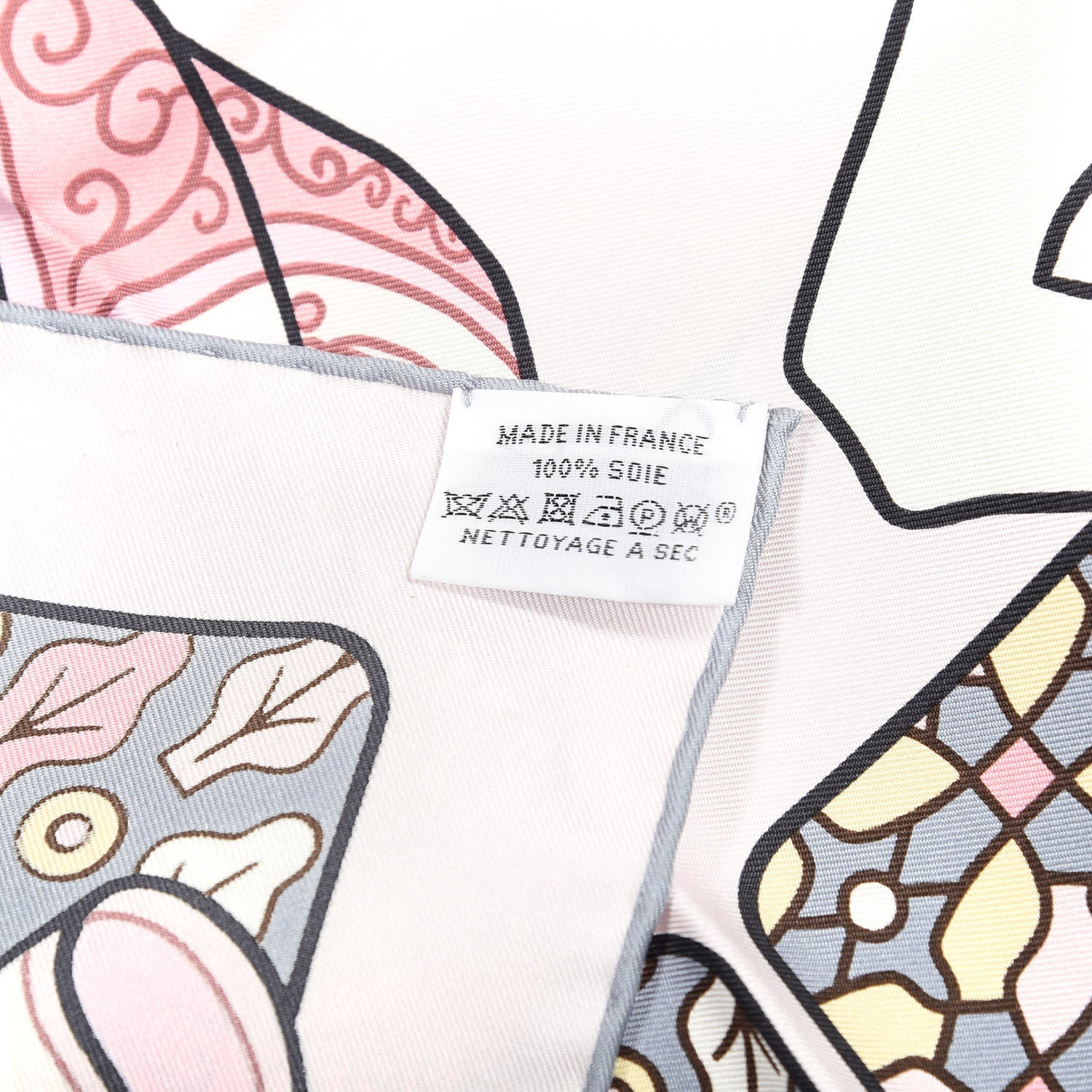 Hermes Silk Carre Duels Oniriques Scarf 90 Rose Pale Gris Jaune 5 of 5