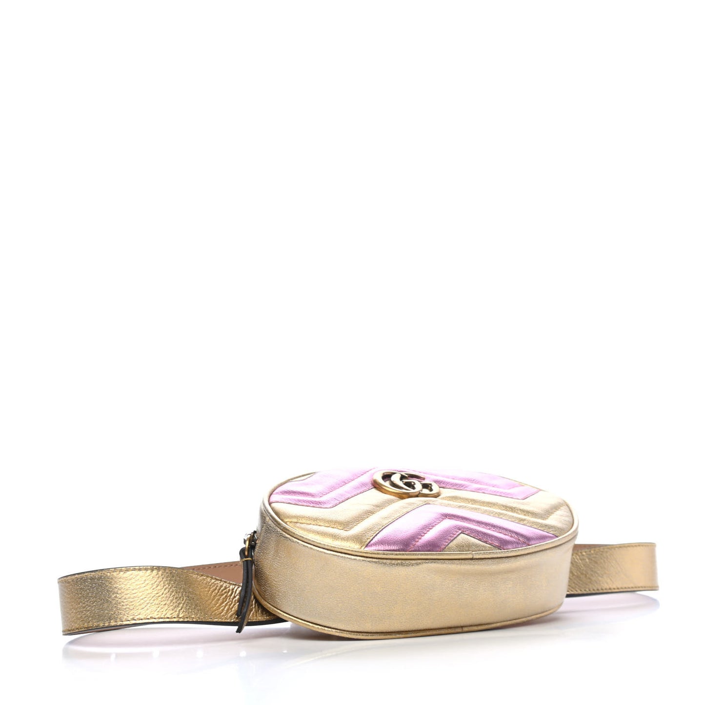 Metallic Nappa Matelasse Heart GG Marmont Belt Bag 85 34 Oro Vecchio Rosa