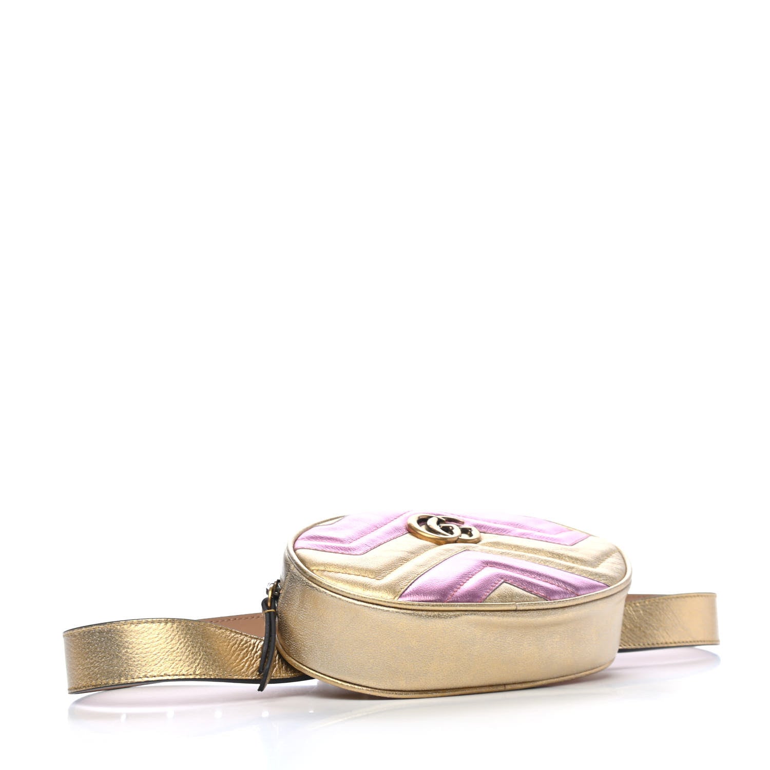 Gucci Metallic Nappa Matelasse Heart GG Marmont Belt Bag 85 34 Oro Vecchio Rosa 3 of 4