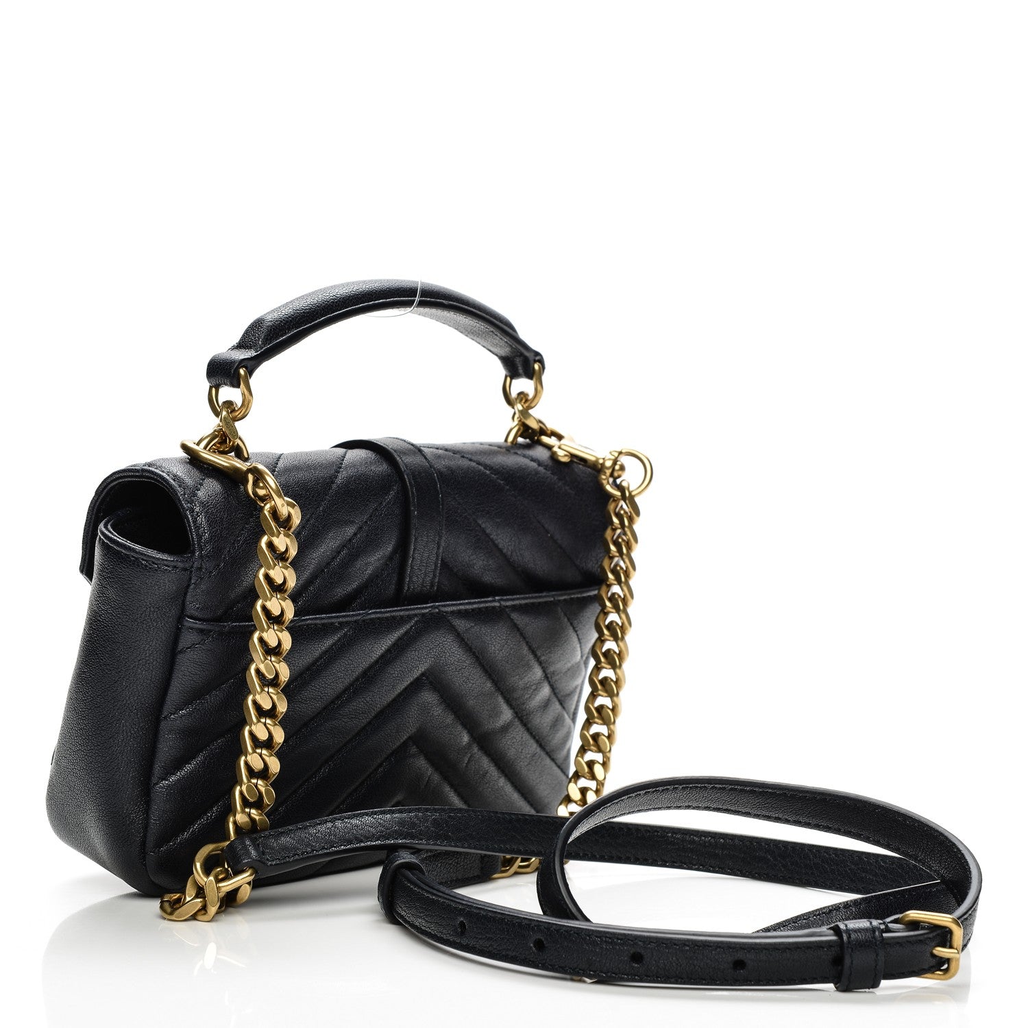 Saint Laurent Sheepskin Matelasse Chevron Monogram College Chain Wallet Deep Marine 3 of 6