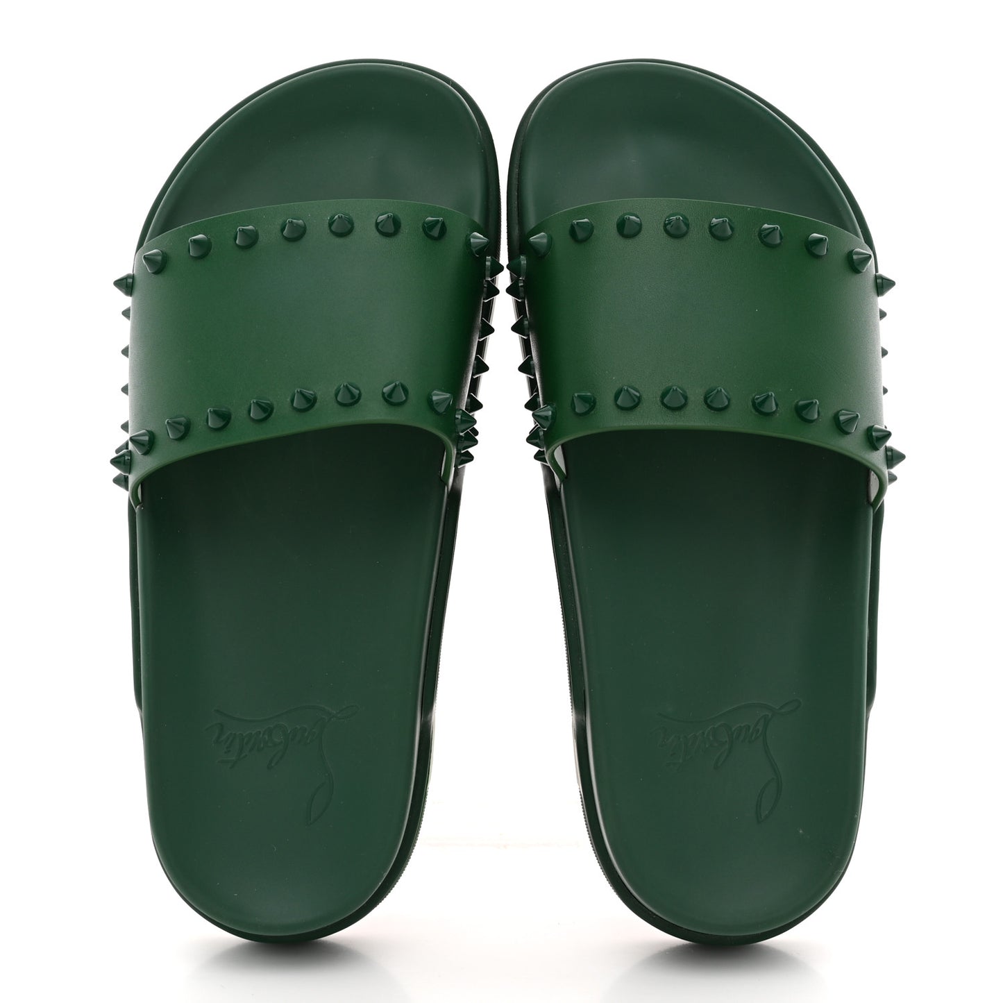 Calfskin Studded Pool Fun Platform Flat Slide Sandals 35 Green