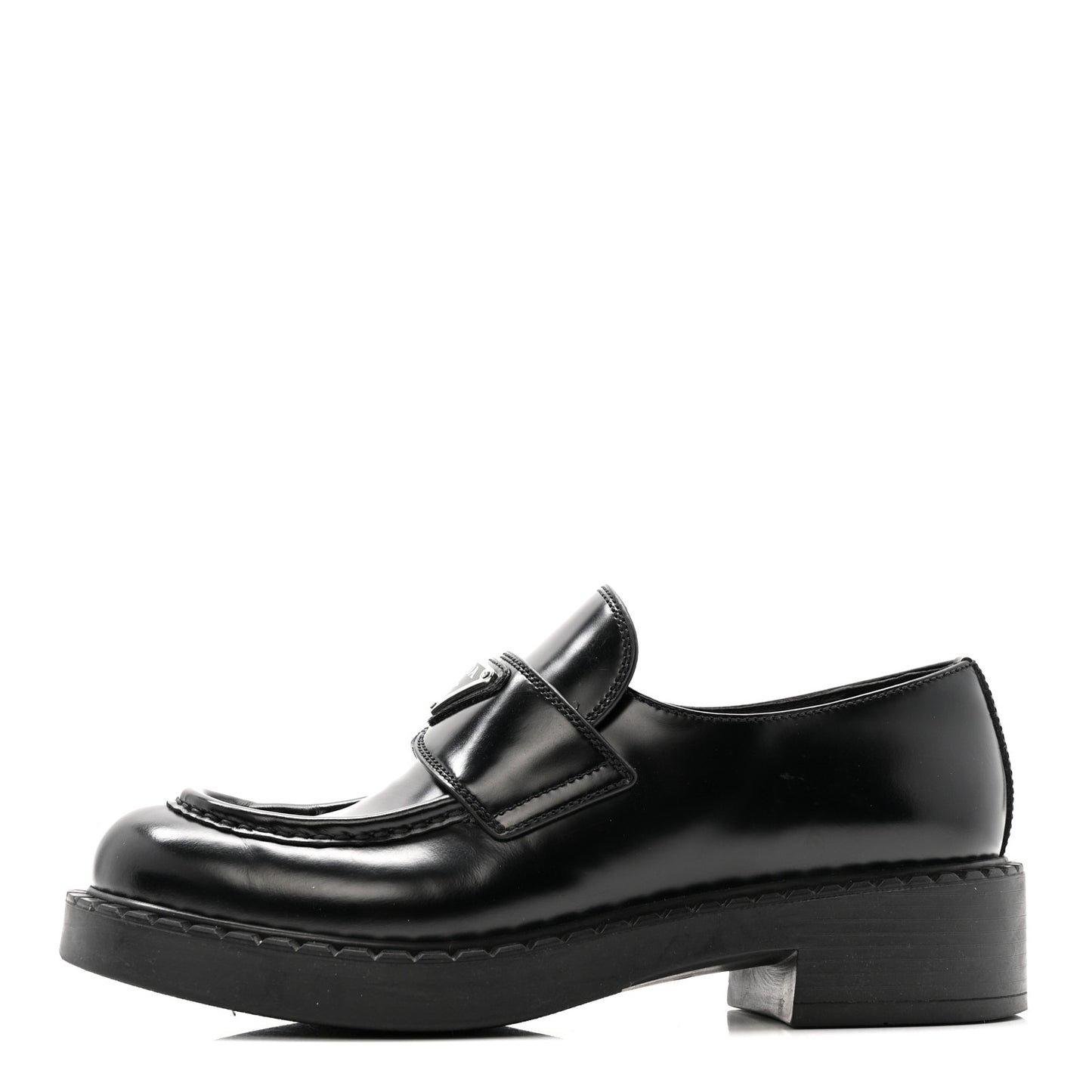 Spazzolato Metal Triangle Logo 50mm Loafers 37.5 Black