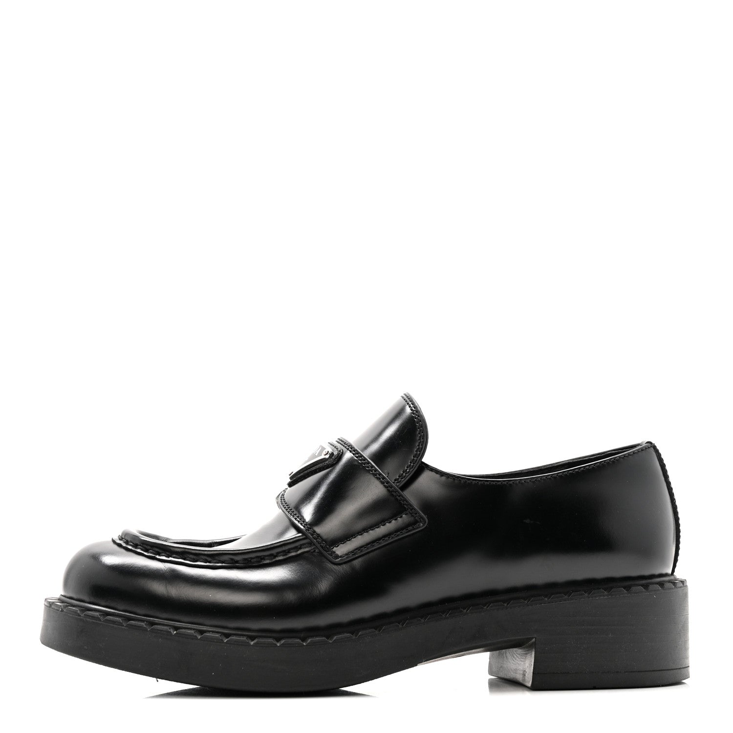 Prada Spazzolato Metal Triangle Logo 50mm Loafers 37.5 Black 1 of 13