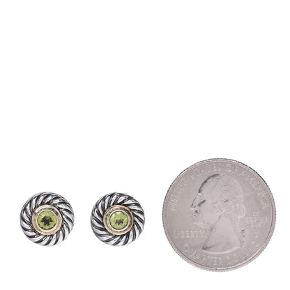 David Yurman Sterling Silver 14K Yellow Gold Peridot Cookie Cable Earrings 2 of 4
