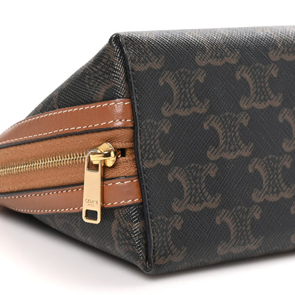Celine Lambskin Triomphe Canvas Embroidered Logo Clutch With Chain Tan 7 of 8