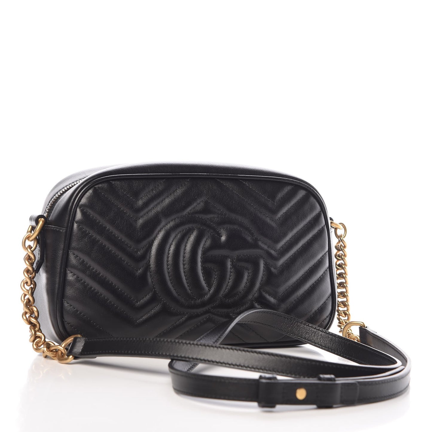 Calfskin Matelasse Small GG Marmont Chain Shoulder Bag Black